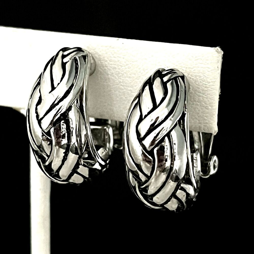 Vintage Lia Sophia Earrings Clip On Silver Tone Antiqued Design Classic Chic 11O